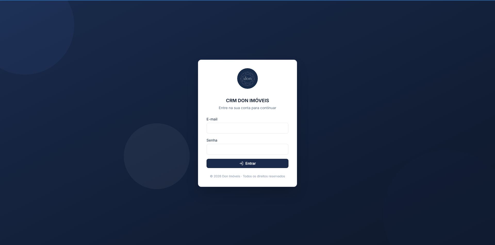 Tela de login do CRM personalizado da Don Imóveis
