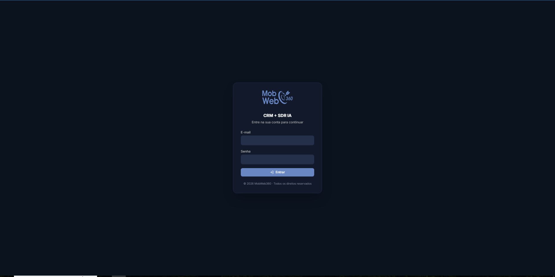 Tela de login do CRM personalizado da MobWeb360