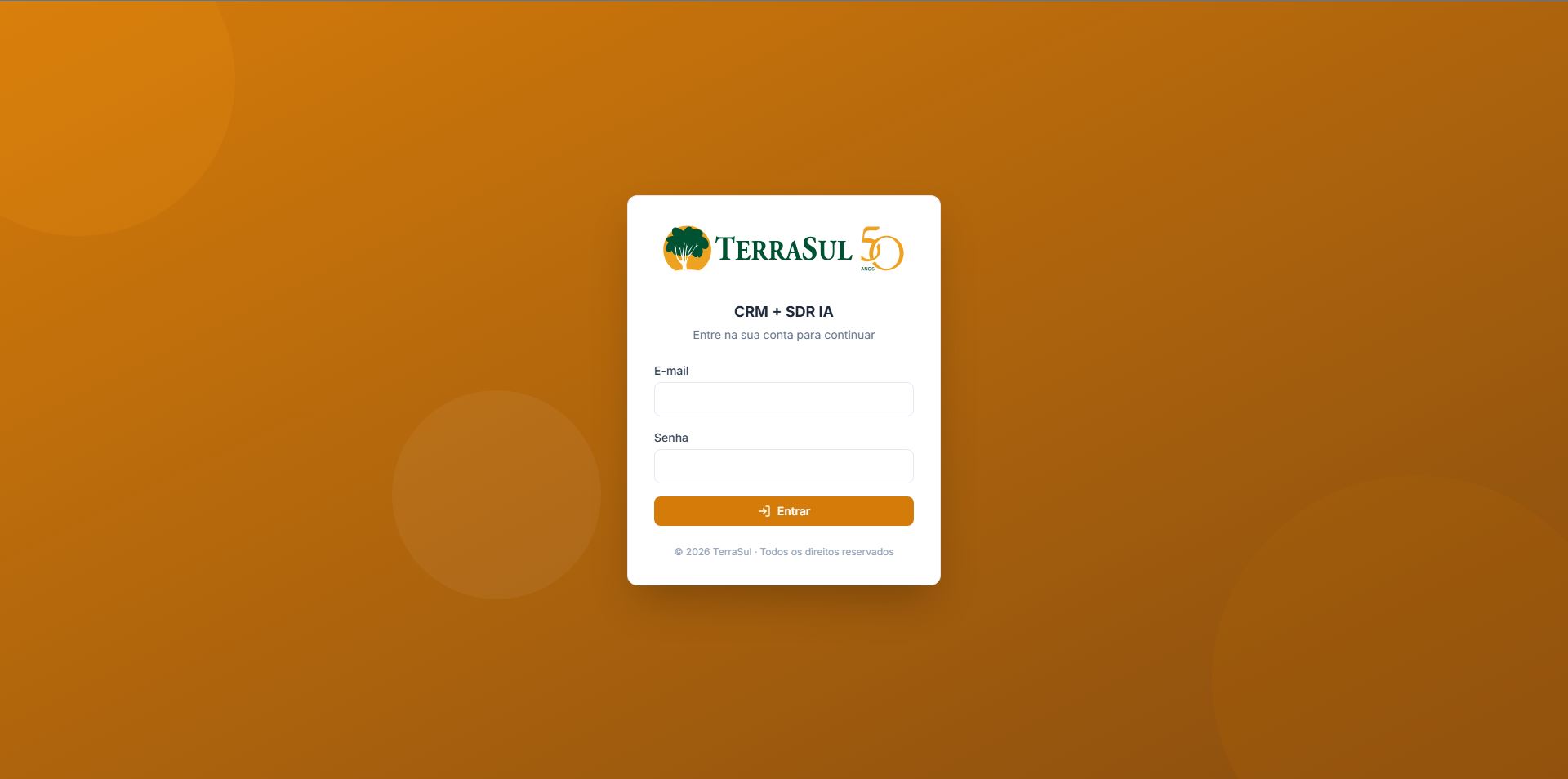 Tela de login do CRM personalizado da TerraSul Imóveis