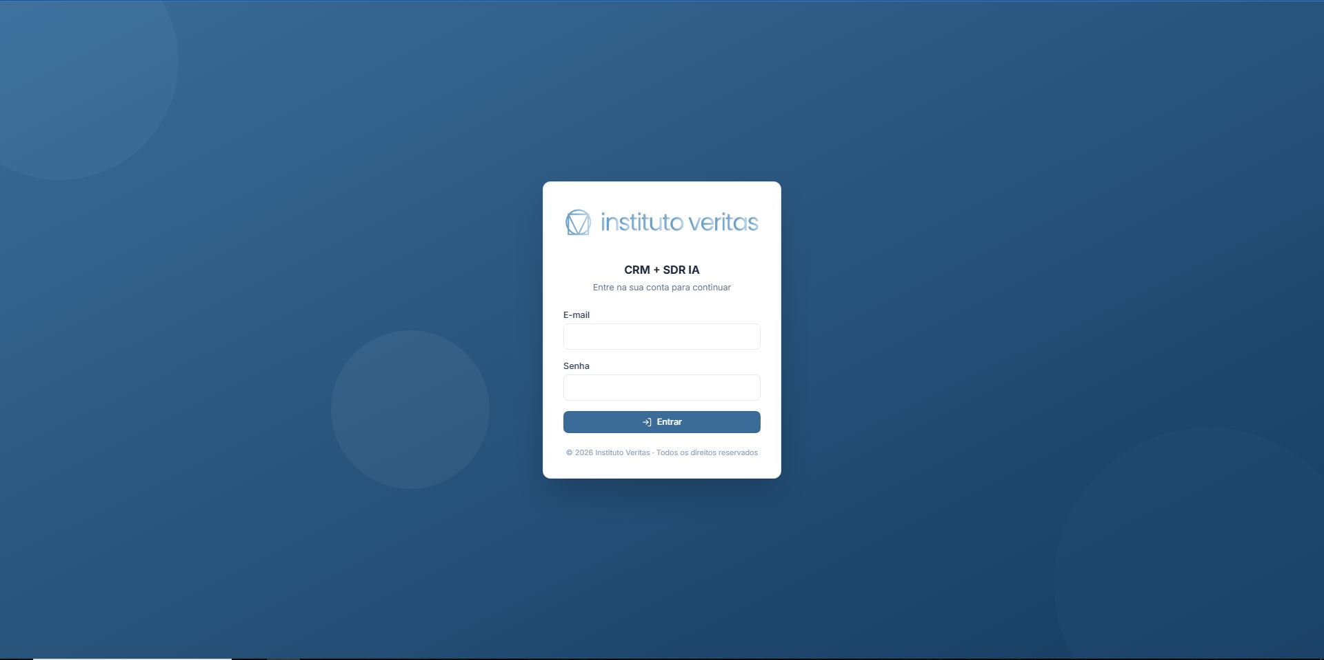 Tela de login do CRM personalizado do Instituto Veritas